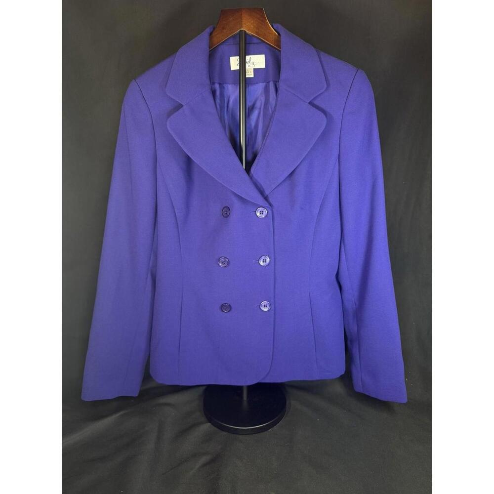 Emily Blazer Jacket Womens 8 Purple Double‎ Breasted Tailored Lined Notch Lapel